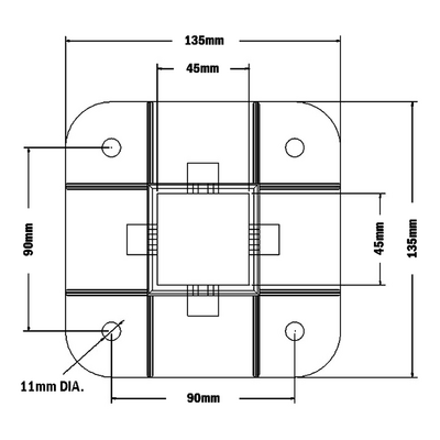 33-4545-0 MODULAR SOLUTIONS FOOT<br>45MM X 45MM (4) SIDED FOOT W/11MM FLOOR ANCHOR HOLES